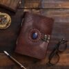 Witchcraft~Vintage Leather Journal with Semi Precious Stone - Lock Closure, 240 pages Antique Deckle Edge Paper - Book of Shadows, Grimoire Journal, Witch Journal for Men and Women - 7" x 5"
