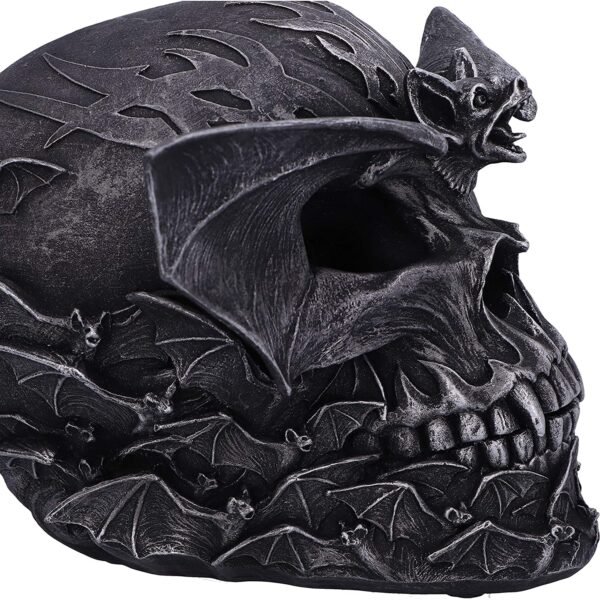 Artist Collections~ Spiral Dark Gothic Bat Skull Figurine Ornament, Black, 19cm