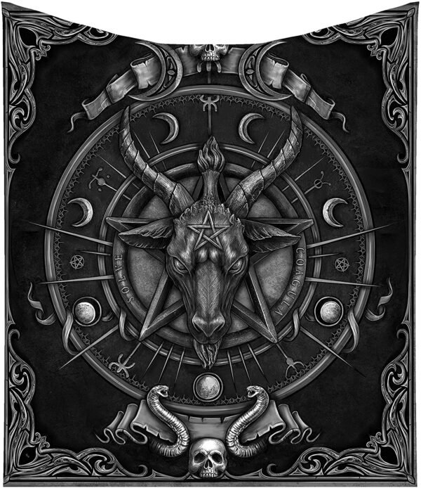 Dark Collection~Baphomet Triple Horn Sabbatic Goat Throw Blanket, Black, 160cm