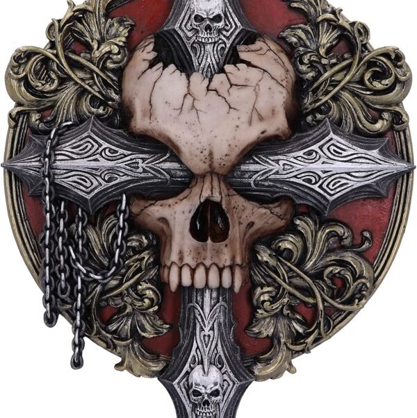 Artist Collections~ Spiral Darkness Cross Baroque Skull and Chains Wall Plaque, Red, 32cm