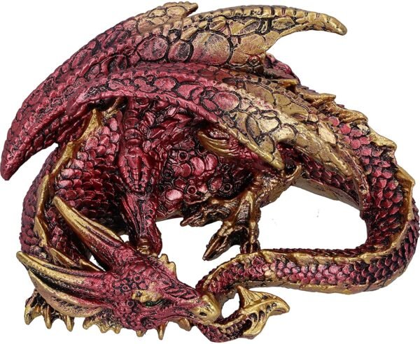 Fantasy Collection~ Aaden Red and Golden Resting Dragon Figurine, 10.2cm