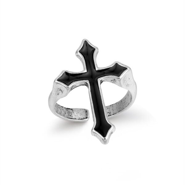 Gothic Ring  Vintage Black Big Cross Open Ring
