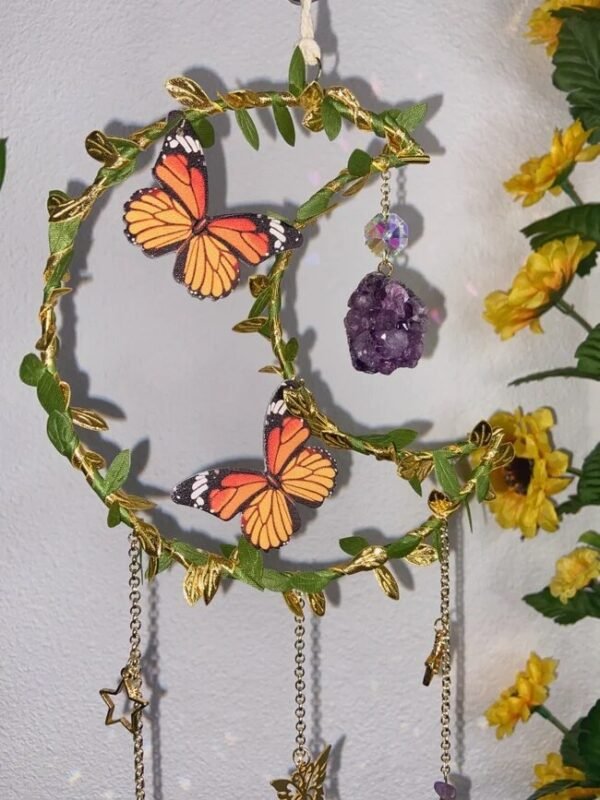 AMETHYST BUTTERFLY MOON SUNCATCHER Modern Purple Crystal Clear Prism