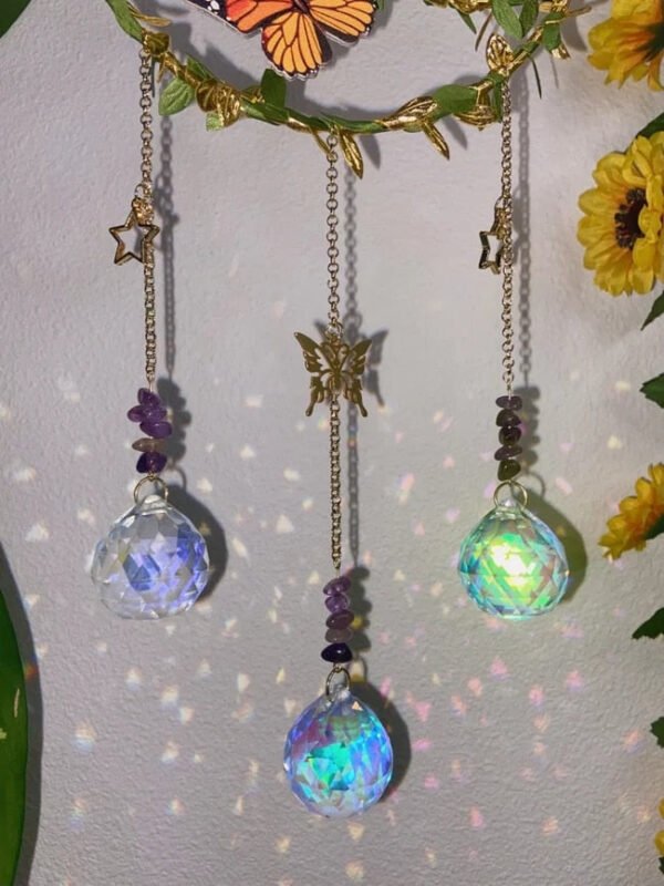 AMETHYST BUTTERFLY MOON SUNCATCHER Modern Purple Crystal Clear Prism