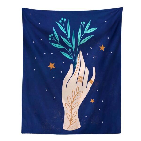 Aesthetic Hand Tapestry Wall Hanging Flower Leaf Plant Moon Abstract Art Tapestries for Bedroom Home Decor