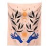 Aesthetic Hand Tapestry Wall Hanging Flower Leaf Plant Moon Abstract Art Tapestries for Bedroom Home Decor