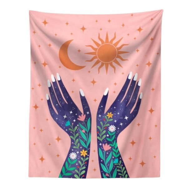 Aesthetic Hand Tapestry Wall Hanging Flower Leaf Plant Moon Abstract Art Tapestries for Bedroom Home Decor