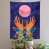 Aesthetic Hand Tapestry Wall Hanging Flower Leaf Plant Moon Abstract Art Tapestries for Bedroom Home Decor