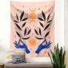 Aesthetic Hand Tapestry Wall Hanging Flower Leaf Plant Moon Abstract Art Tapestries for Bedroom Home Decor