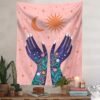 Aesthetic Hand Tapestry Wall Hanging Flower Leaf Plant Moon Abstract Art Tapestries for Bedroom Home Decor