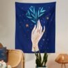 Aesthetic Hand Tapestry Wall Hanging Flower Leaf Plant Moon Abstract Art Tapestries for Bedroom Home Decor