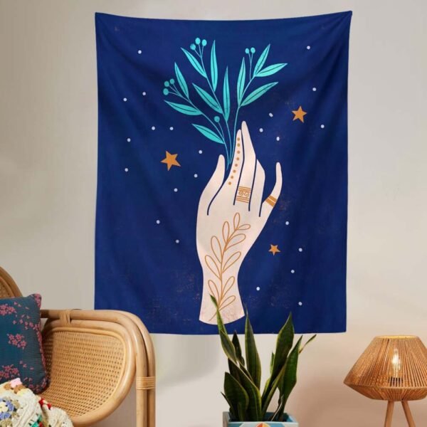 Aesthetic Hand Tapestry Wall Hanging Flower Leaf Plant Moon Abstract Art Tapestries for Bedroom Home Decor