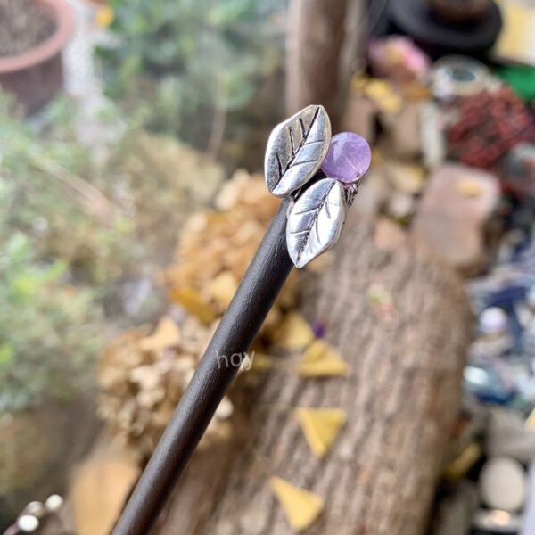 Amethyst Skull Hairpin Witch Accessories Wooden Hair Wand Witch Magic Wand  Wicca Headwear Gift