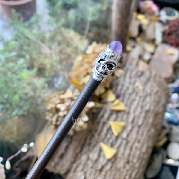 Amethyst Skull Hairpin Witch Accessories Wooden Hair Wand Witch Magic Wand  Wicca Headwear Gift