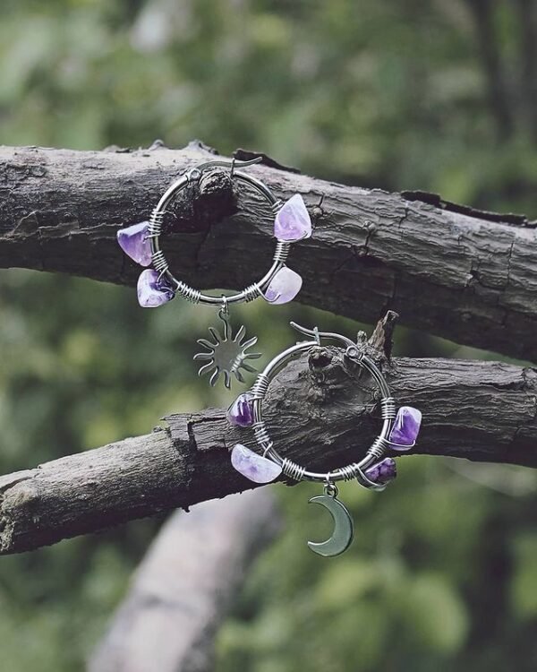 Amethyst Sun & Moon Hoops,stainless Steel,Celestial Earrings, Earrings for Women, Handmade Jewelry,Gift for Her