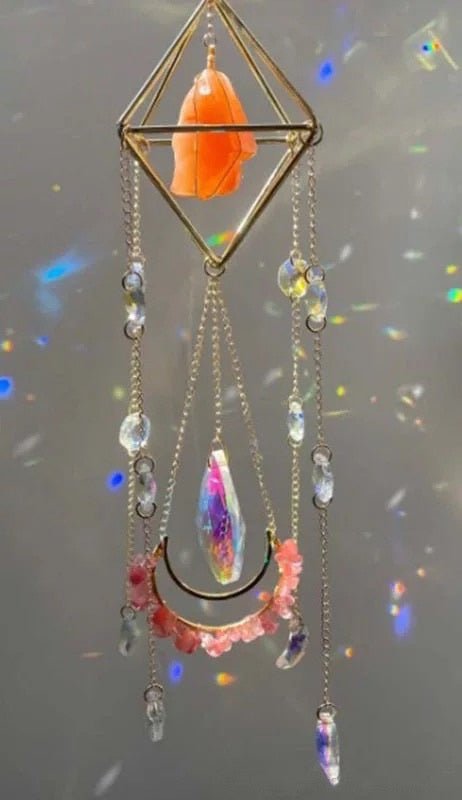 Amethyst rose crystal citrine sun catcher raw crystal star moon wind chime k9 crystal home pendant home decoration gift