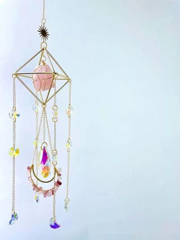 Amethyst rose crystal citrine sun catcher raw crystal star moon wind chime k9 crystal home pendant home decoration gift