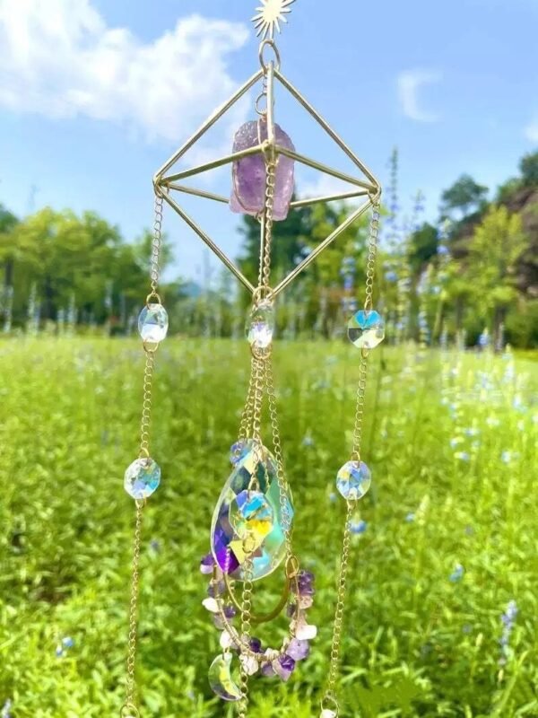 Amethyst rose crystal citrine sun catcher raw crystal star moon wind chime k9 crystal home pendant home decoration gift