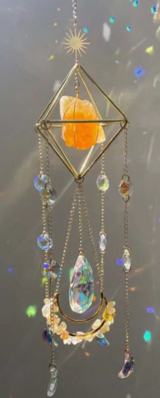 Amethyst rose crystal citrine sun catcher raw crystal star moon wind chime k9 crystal home pendant home decoration gift