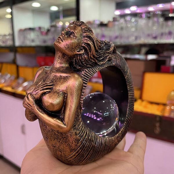 Ammonite Woman Ancient Spirit Desktop Statue Figurines Ornament Resin Display Stand for Crystal Ball Holder Fengshui Collections