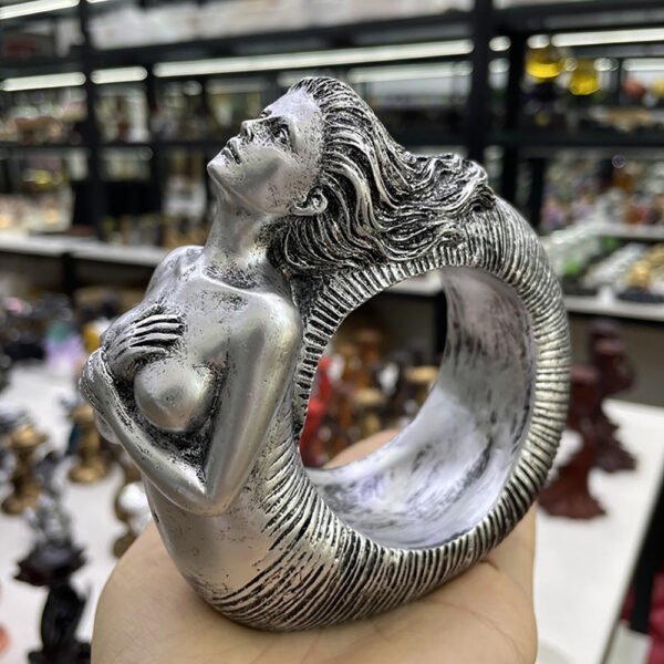 Ammonite Woman Ancient Spirit Desktop Statue Figurines Ornament Resin Display Stand for Crystal Ball Holder Fengshui Collections