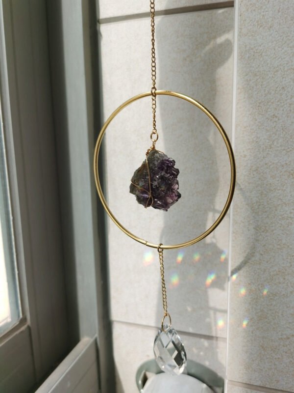 Amythest with Large Hoop Sun Suncatcher | Lunar Suncatcher |wall Hanging | Boho Decor