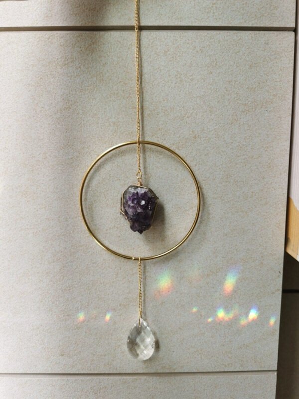 Amythest with Large Hoop Sun Suncatcher | Lunar Suncatcher |wall Hanging | Boho Decor