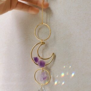 Amythest with small Moon Sun Suncatcher | Lunar Suncatcher |wall Hanging | Boho Decor