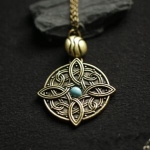 Antique Bronze Turquoise Necklace Pendant Gift