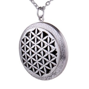Antique Silver Aromatherapy Essential Oil Diffuser Necklace Flower of Life Lockets Pendant Long Necklace