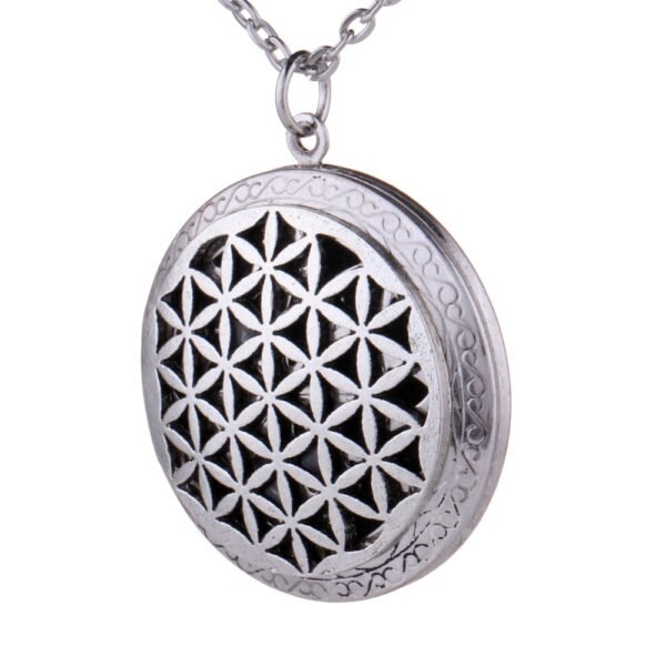 Antique Silver Aromatherapy Essential Oil Diffuser Necklace Flower of Life Lockets Pendant Long Necklace