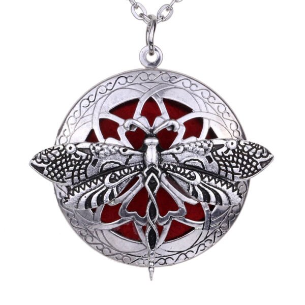 Antique Silver Aromatherapy Lockets Pendant Essential Oil Diffuser Long Necklace Baroque Dragonfly Aroma Jewelry + Gift Pouch