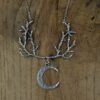 Antique Silver Fantasy Forest Antler Branches Necklace Celtics Moon Branch Pendant Wedding Jewelry