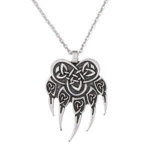 Antique Silver Vikings Knots Claw Pendant Necklace Men's Wildlife Amulet Necklace Jewelry