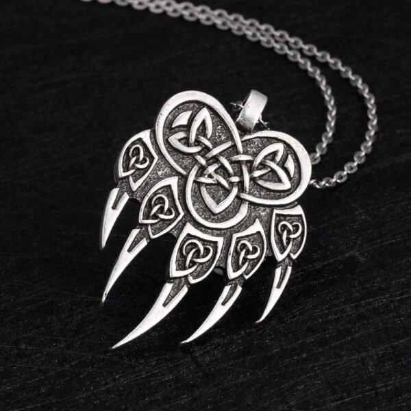 Antique Silver Vikings Knots Claw Pendant Necklace Men's Wildlife Amulet Necklace Jewelry