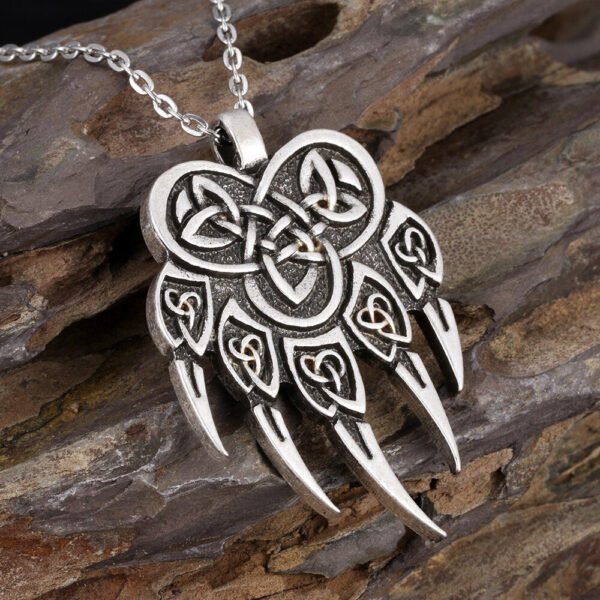 Antique Silver Vikings Knots Claw Pendant Necklace Men's Wildlife Amulet Necklace Jewelry