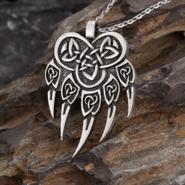 Antique Silver Vikings Knots Claw Pendant Necklace Men's Wildlife Amulet Necklace Jewelry