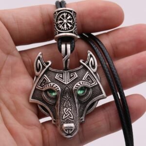 Viking Magic~Antiquing Rune bead Viking Wolf Head Necklace Blue Eye Necklace Nordic Fashion Jewelry Amulet