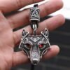 Viking Magic~Antiquing Rune bead Viking Wolf Head Necklace Blue Eye Necklace Nordic Fashion Jewelry Amulet