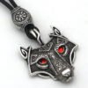 Viking Magic~Antiquing Rune bead Viking Wolf Head Necklace Blue Eye Necklace Nordic Fashion Jewelry Amulet