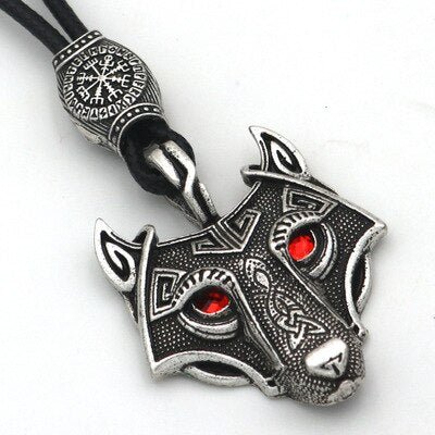 Viking Magic~Antiquing Rune bead Viking Wolf Head Necklace Blue Eye Necklace Nordic Fashion Jewelry Amulet