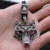 Viking Magic~Antiquing Rune bead Viking Wolf Head Necklace Blue Eye Necklace Nordic Fashion Jewelry Amulet