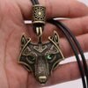 Viking Magic~Antiquing Rune bead Viking Wolf Head Necklace Blue Eye Necklace Nordic Fashion Jewelry Amulet