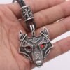 Viking Magic~Antiquing Rune bead Viking Wolf Head Necklace Blue Eye Necklace Nordic Fashion Jewelry Amulet