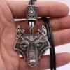 Viking Magic~Antiquing Rune bead Viking Wolf Head Necklace Blue Eye Necklace Nordic Fashion Jewelry Amulet