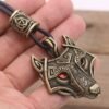 Viking Magic~Antiquing Rune bead Viking Wolf Head Necklace Blue Eye Necklace Nordic Fashion Jewelry Amulet