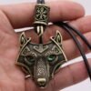 Viking Magic~Antiquing Rune bead Viking Wolf Head Necklace Blue Eye Necklace Nordic Fashion Jewelry Amulet