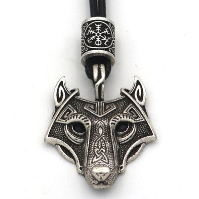 Viking Magic~Antiquing Rune bead Viking Wolf Head Necklace Blue Eye Necklace Nordic Fashion Jewelry Amulet