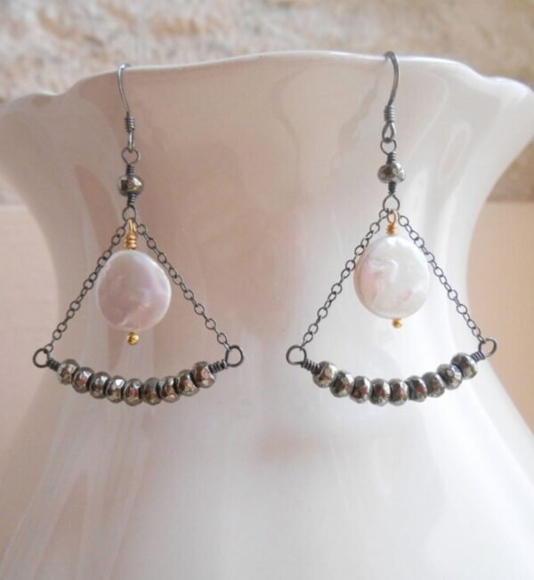 Aquamarine earrings with big faceted aquamarine and silver pearls earrings