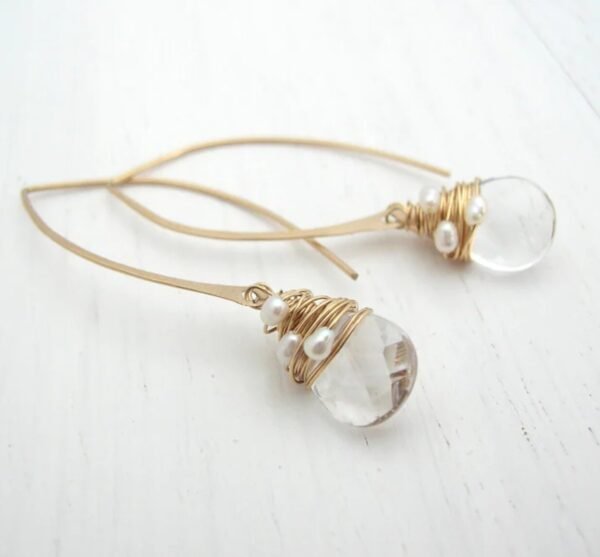 Aquamarine earrings with big faceted aquamarine and silver pearls earrings